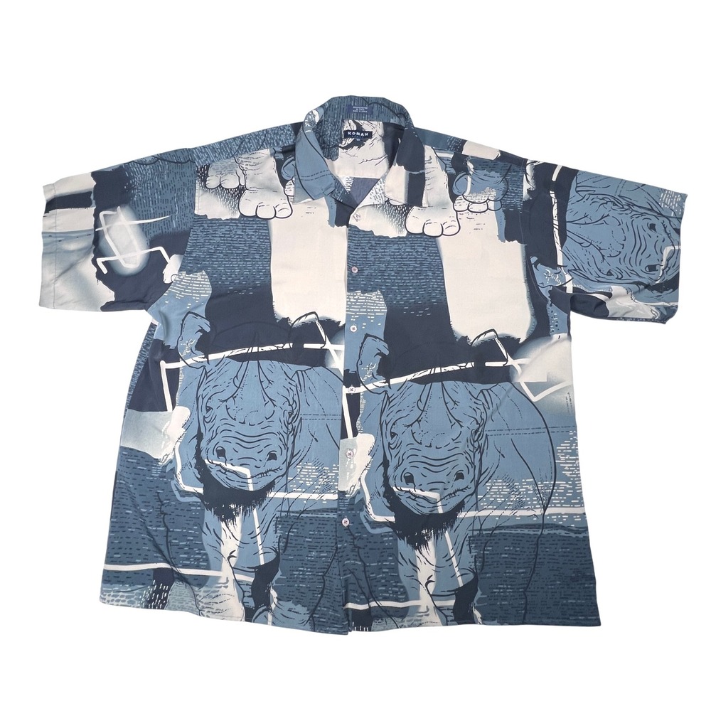 Koman Sport 3X Abstract Rhino Safari Short Sleeve Mens Shirt Stylish Y2K Vintage